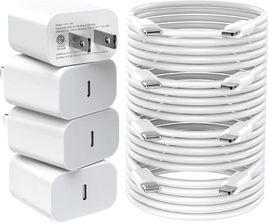 iPhone Charger Fast Charging,20W PD USB C Wall Charger 4 Pack with 6FT Fast Charging Cable – Fast Charger for iPhone 14/14 Pro Max/13/13 Pro/12/12 Pro/11/11 Pro/XS, iPad iPhone Charger Fast Charging,20W PD USB C Wall Charger 4 Pack with 6FT Fast Charging Cable – Fast Charger for iPhone 14/14 Pro Max/13/13 Pro/12/12 Pro/11/11 Pro/XS, iPad