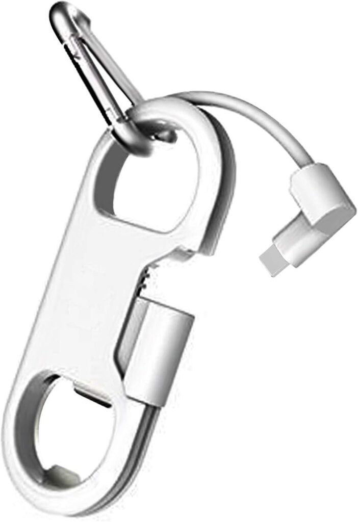 iPhone Charge Lightning Cable + Keychain + Bottle Opener + Aluminum Carabiner,Portable Multifunction Keychain Bottle Opener USB Charging Cord Short Cable for iPhone X/8/7/6S,Gift for Men Women(White) iPhone Charge Lightning Cable + Keychain + Bottle Opener + Aluminum Carabiner,Portable Multifunction Keychain Bottle Opener USB Charging Cord Short Cable for iPhone X/8/7/6S,Gift for Men Women(White)