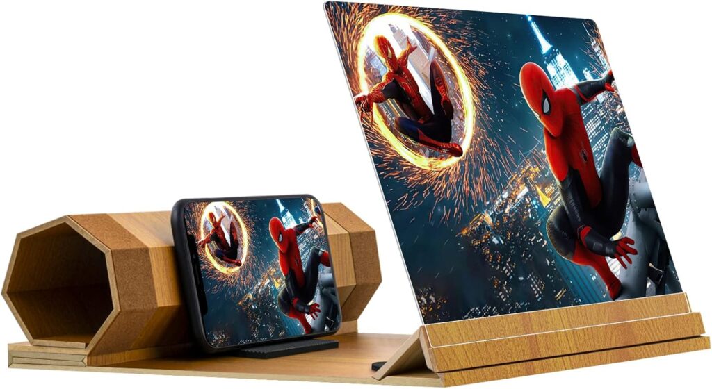 14‘’ Screen Magnifier for Smartphone, Mobile Phone 3D Magnifier Screen Expanders for Movies, Videos, and Gaming Foldable Phone Stand with Screen Amplifier B1 Beige