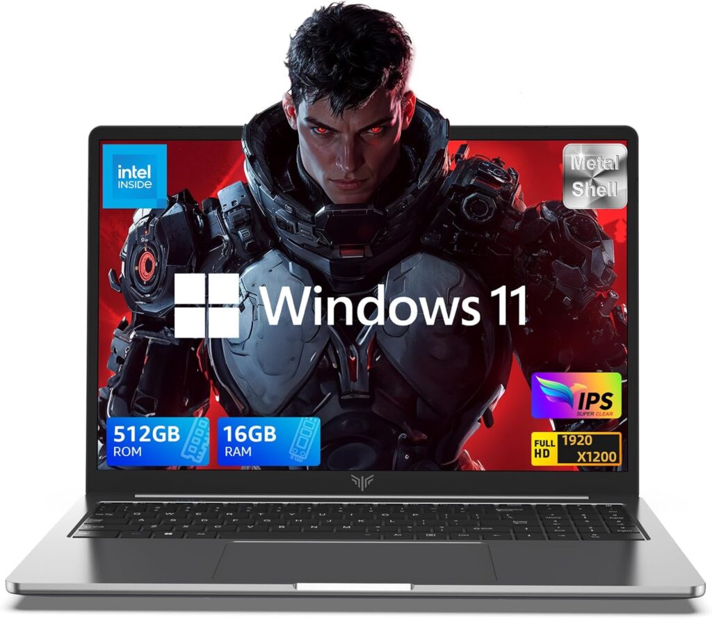 16.0-inch Laptop, 16GB DDR4 512GB SSD Gaming Laptop, Windows 11 Laptop with Intel 12th Quad-Core Processor(Up to 3.6GHz), 1920P FHD Display, Metal Shell, WiFi 6, USB3.2, Type_C, Long Battery Life